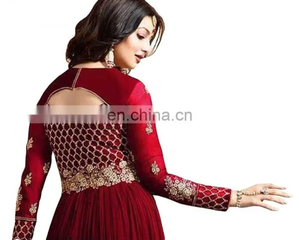 Women's Royal Red Color Engagement Wear Anarkali Suits Semi Stitched Suits 2017 photo-3