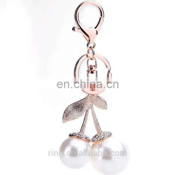 Sweet Fruit Key Holder White Pearl Cherry Shape Keychain photo-2