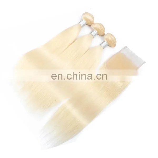 Remy Hair Color 613 Blonde Brazilian Hair Closure and 3 Bundles photo-4