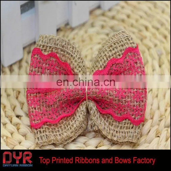 Blue Lace Jute Burlap Ribbon Bow photo-2