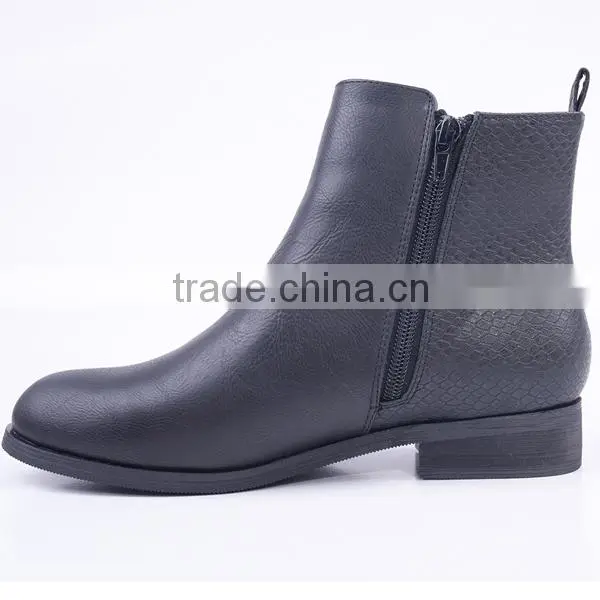 New Style Latest Design Half Snakeskin Lady Cheap Security Low Heel Ankle Boots photo-4