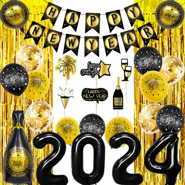 Ningbo PartyKing New Years Eve Celebration Party Supply for 12 Guests Includes Plates Napkins Tablecover Forks Centerpiece Blowout