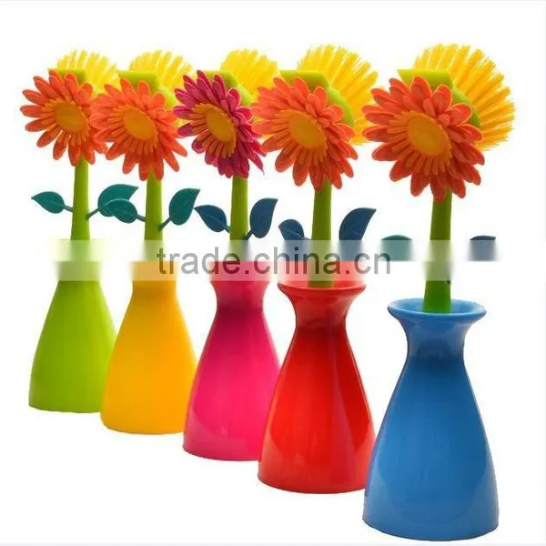 Multipurpose Flower Dish Scrub Cleaning Brush With Holder