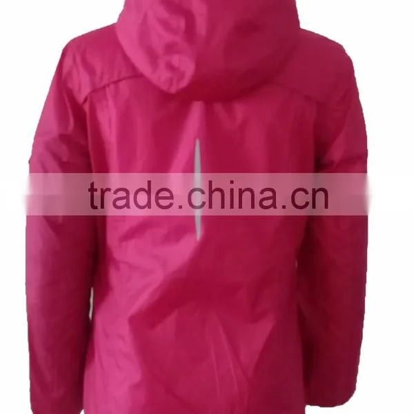 Fully Seam Typed Waterproof 100%polyester Ladies Out Door Pink Rain Jacket photo-2