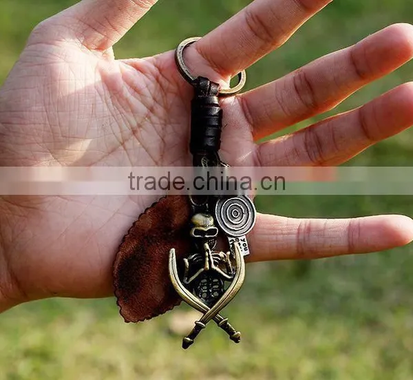 Hot Sale Leather KeyChain High Quality Fashion Skull Pendant Key Chain Rings Vintage Keyring Accessories photo-2