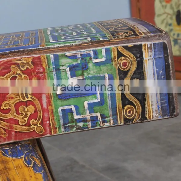 Chinese Antique Solid Wood Stool Hand Painting Bench Bed Stool photo-4