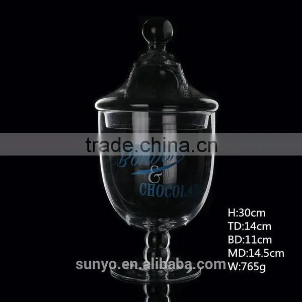 Mouth Blown Clear Ridged Glass Storage Container With Lid photo-2