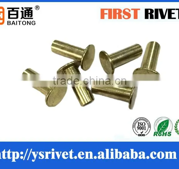 6x16 Brass Plated Flat Head Semi Tubular Steel Rivet photo-3