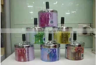 ASHTRAY METAL EURO BILL COOL GIFT NEW SMOKE CIGARETTE PUSH DOWN SPINNING photo-2