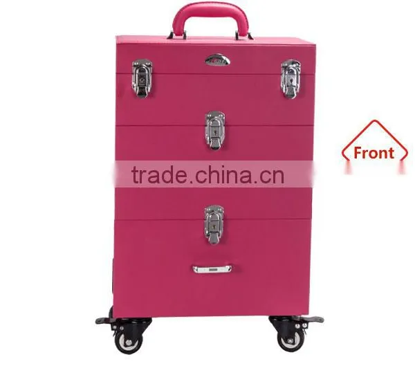 Professional Beauty Cosmetic Case Pink Makeup Case/ Box PVC Leather Box photo-2