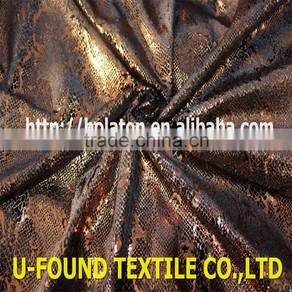 New Fancy Item 95% Polyester 5% Spandex Warp Knitted Velvet With Bronze Foil Python Pattern Print Fabric photo-2