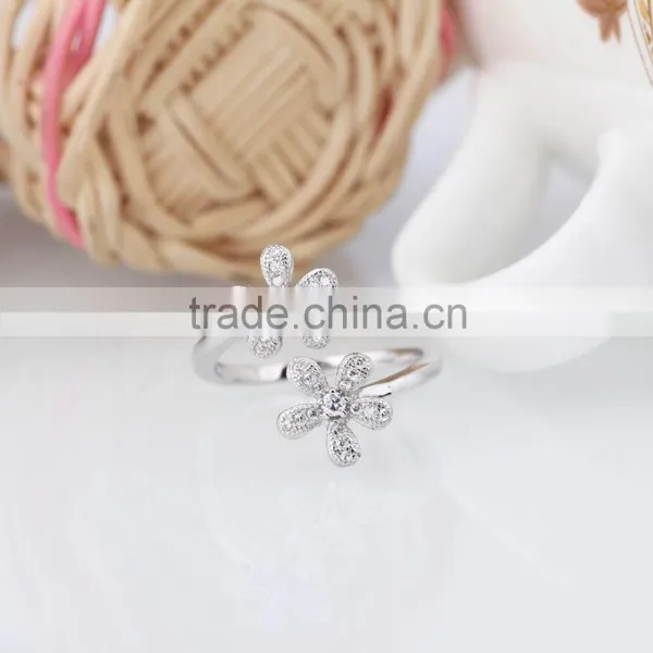 2015 Fashion 925 Sterling Silver Ring Twins Sunflower Desing Zircon Pave Setting Open Ring photo-5