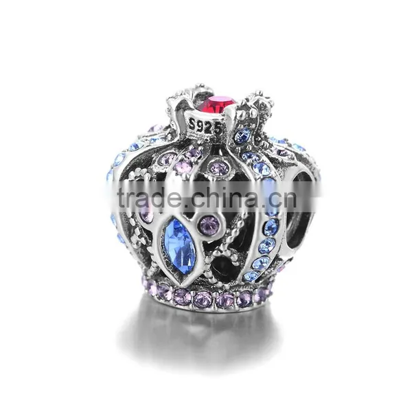 X266 Fashion Italian Multicolor Crystal Charms,925 Sterling Silver Crown Charms photo-3