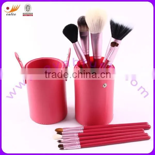 12pcs Light Red Professional Makeup Brush Set With Cylinder Bag