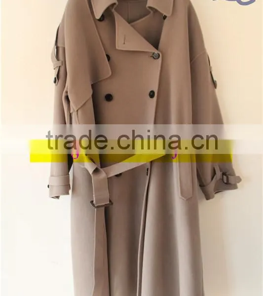 Women's Dust Coat Style Double-breasted Wool Coat Handmade Overcoat Color Grey