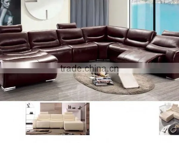 Bisini L Shape Genuine Leather Sofa, L Shape Sofa With Recliner, Modern Recliner Home Sofa Furniture photo-2