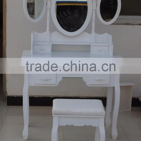 Roundhill Furniture Ashley Wood Make-Up Vanity Table and Stool Set White photo-5