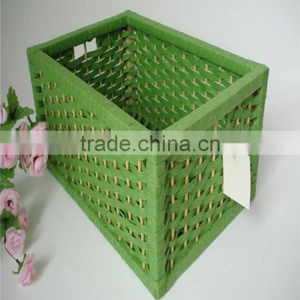 Wholesale Square Green Handmade Weaving Natural Paper Basket photo-4