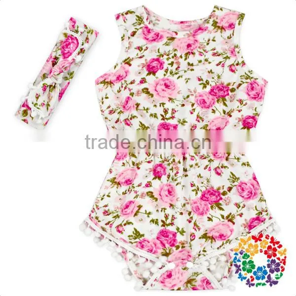 Wholesale New Born Clothes Pineapple Prints Elastic Waist Sleeveless Pom Pom Baby Girls Rompers photo-4