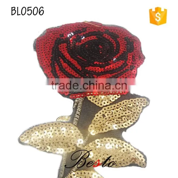 Wholesale Long Sequin Rose Flower Applique for Baby Dresses photo-3