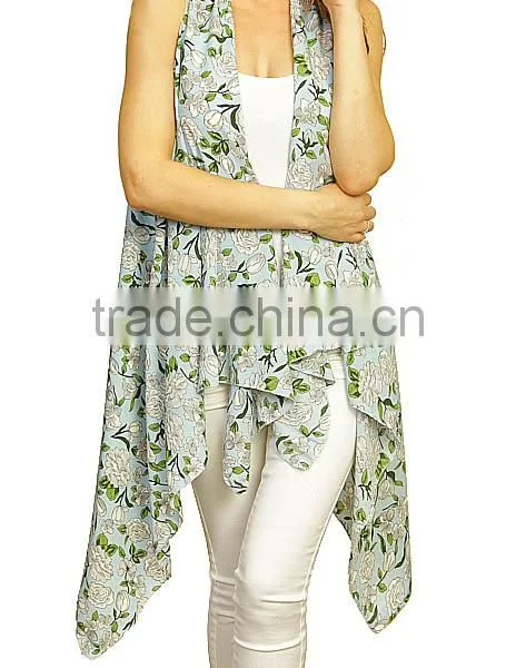 Summer Beach Wear Sleeveless Sexy Vest Flower Printed Cover up Lady Kimono Style Polyester Vintage Boho Clothing photo-2