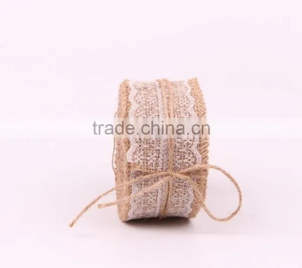 Natural Jute Burlap Hessian Ribbon With Lace Trims Tape Rustic Wedding Craft photo-2