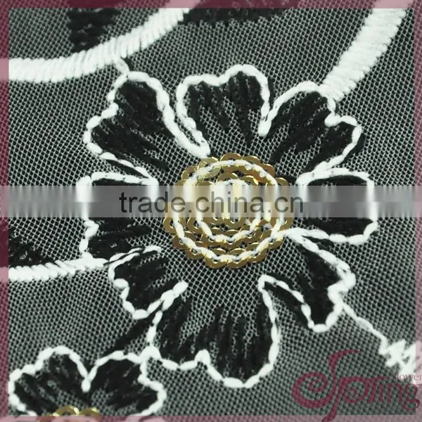 Vine Flower Embroidery French Lace Fabric, Mesh Embroidered Sequin Fabric for Dress photo-4
