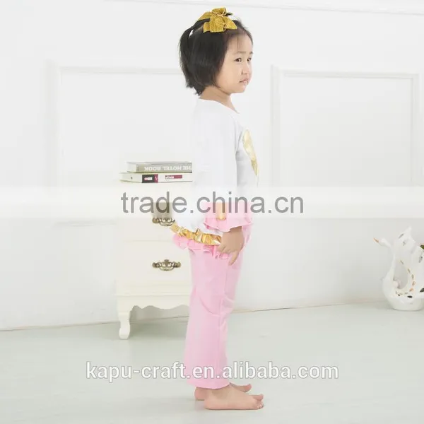 Fall Latest Boutique Girls Halloween Outfits With Pumpkin Wholesale Kids Cotton Orange Chevron Ruffle Pants Clothing Sets photo-2