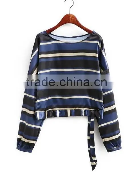 Runwaylover EY2351B 2017 Ladies Fashion Long Sleeve Stripe Blouse photo-2