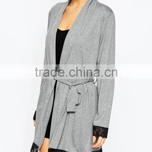 Sexy Fashion New Popular Comfortable Jersey Lace Trim Robe for Lady photo-4
