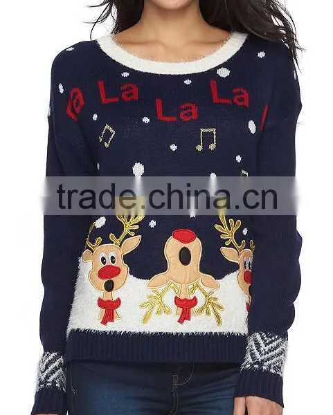 Custom Funny Pictures Festival Young Girls Wearing Knits Sweater for Christmas photo-3