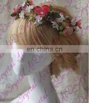Aidocrystal Pink Goddess Flower Crown With Lace Bridal Wedding Party Hair Accessories photo-5