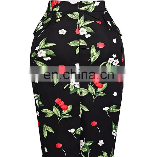 Grace Karin Occident Sexy Women Hips Wrapped Short Vintage Retro Dress Cotton Cherry Printed Skirt CL008928-4 photo-4