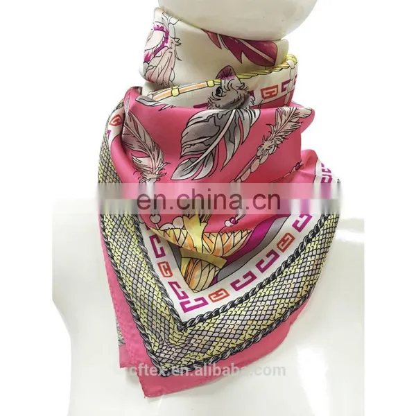 Womens Fashion Feel Square Digital Print Custom Design Silk Scarf photo-4