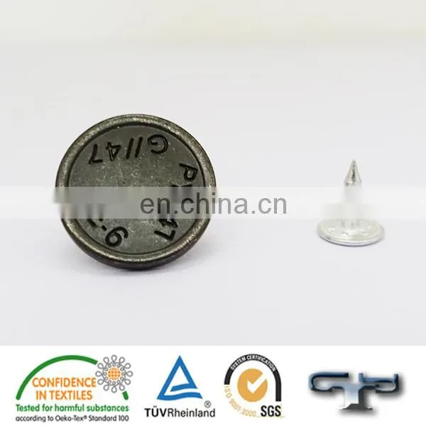 Eco-friendly Text Engraving Jeans Denim Metal Buttons photo-3