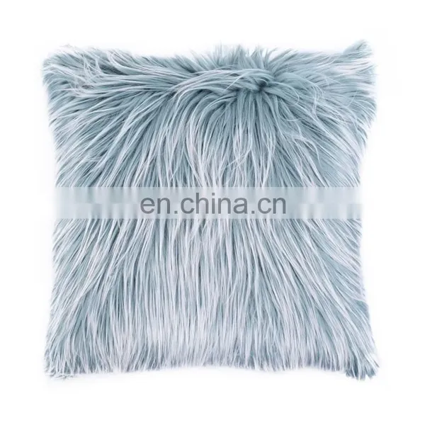Repreve 100% Polyester Latest Design Luxurious Fashion Blue Mongolian Long Hair Long Fur Cushion for Home Decor photo-2
