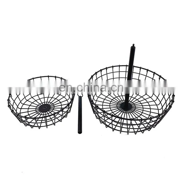 Modern Counter Top Round Fruit Basket 2 Tier Fruit Basket Metal Wire Banana Hanger Desktop Fruit Vegetable Basket photo-2