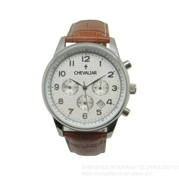 Stainless Steel Multi-Function Watches Man Genuine Leather Quartz Chronograph Watch photo-3