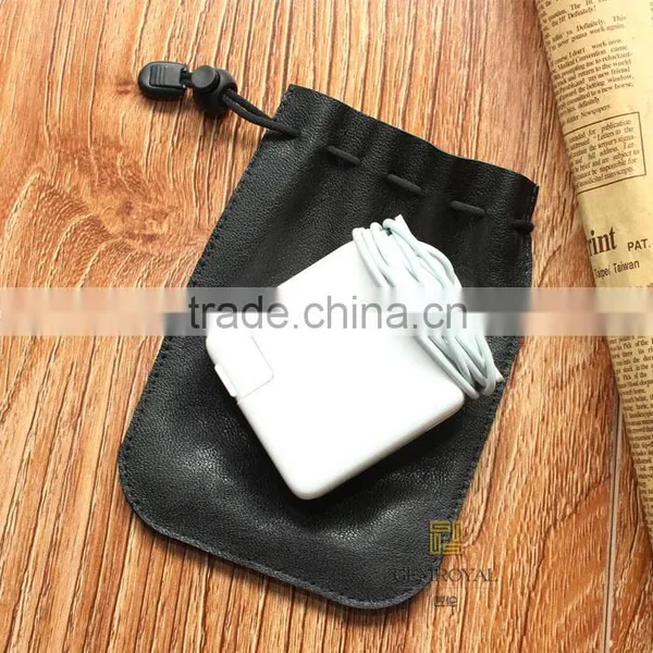 Customized Sheep Leather Portable Phone Charger Organizer Bag for Phone Power Source for Macbook's Charger photo-3