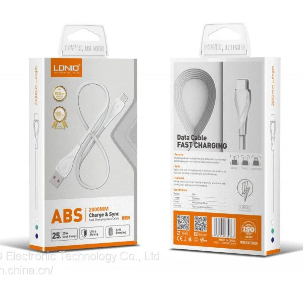 LDNIO LS612, материал ABS, 25Вт, USB micro, кабель для быстрой зарядки и передачи данных типа type-c длиной 2 м для Iphone