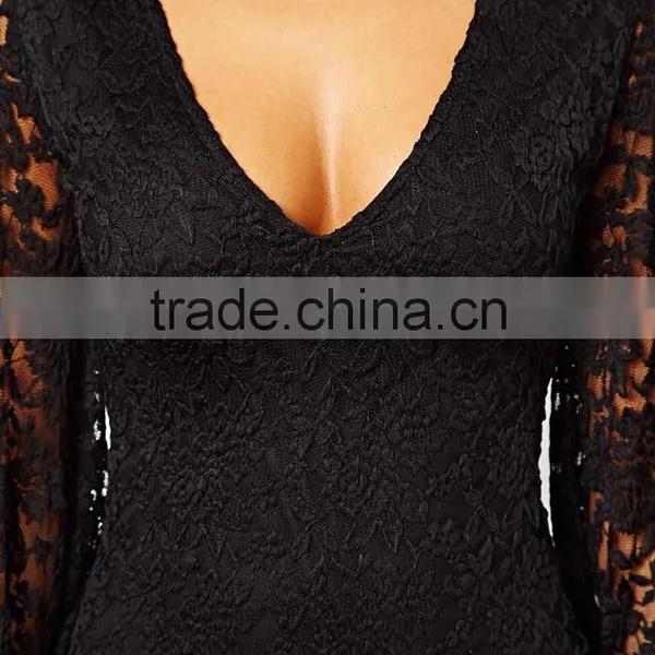 New Fashion Ladies Dress Long Sleeve Evening Dress Sexy Slim Lace Halter Dress photo-4