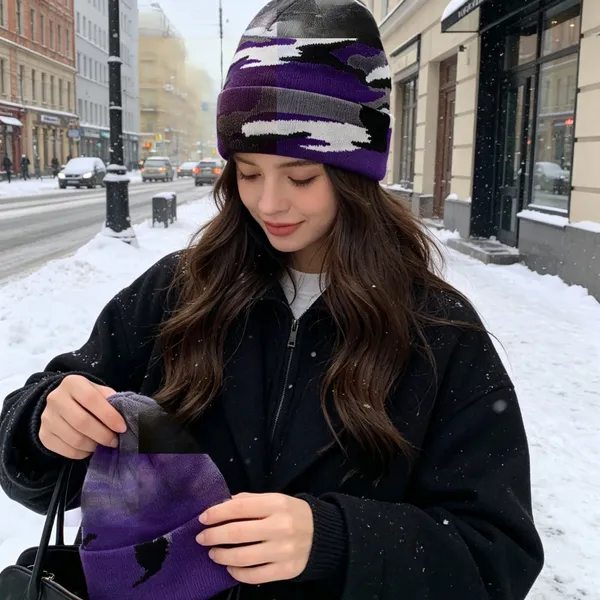 Camouflage Cuffed Knit Beanie Hat Warm Winter Skull Cap Custom Logo Outdoor Streetwear Camo Print Beanies Wholesale