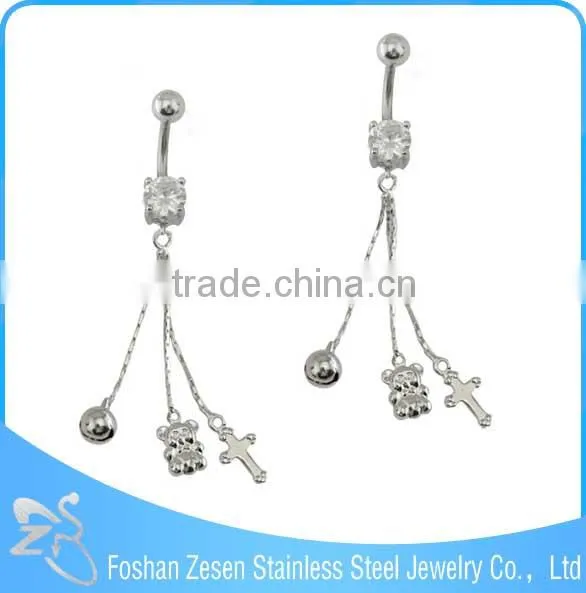 BR01790 Factory Wholesaler Surgical Steel Women Long Zircon Dangle Belly Ring photo-6