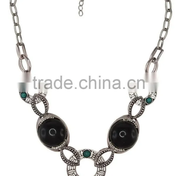 Anitque Look Faux Gem Metal Statement Necklace photo-2