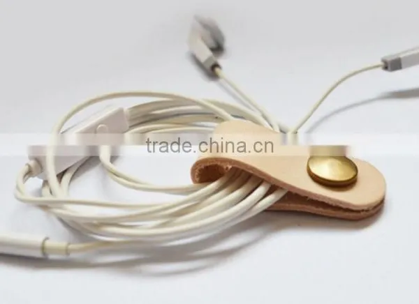 Handmade Brown Leather Cable Cord Winder Holder Tie for Earphone Cell Phone photo-3