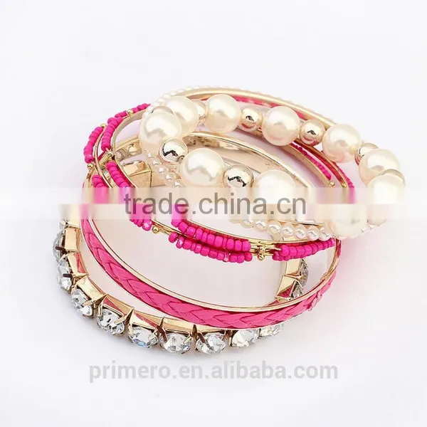 Multilayer Pearl Glass Rhinestone Beaded Twist Leather Bracelet& Bangle Jewelry photo-5