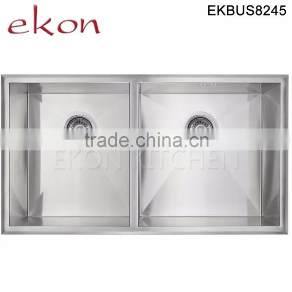 Double Bowl Stainless Steel Handmade Undermount Sink With Drainer