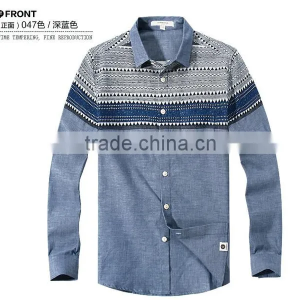 2015 Garments Hot Sale Latest Designs Fashion Dress Solid Color Long Sleeve Slim Fit Inclined Stripe Cotton Man Shirt for Men photo-2