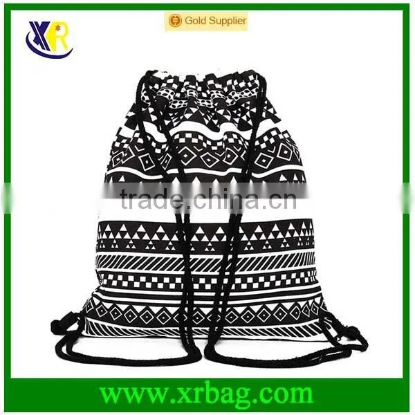 Custom Fashion Style Pattern Cotton Canvas Drawstring Backpack Bag photo-3