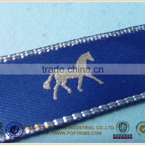Silver Foil Printed Satin Ribbon With Horse Design photo-3